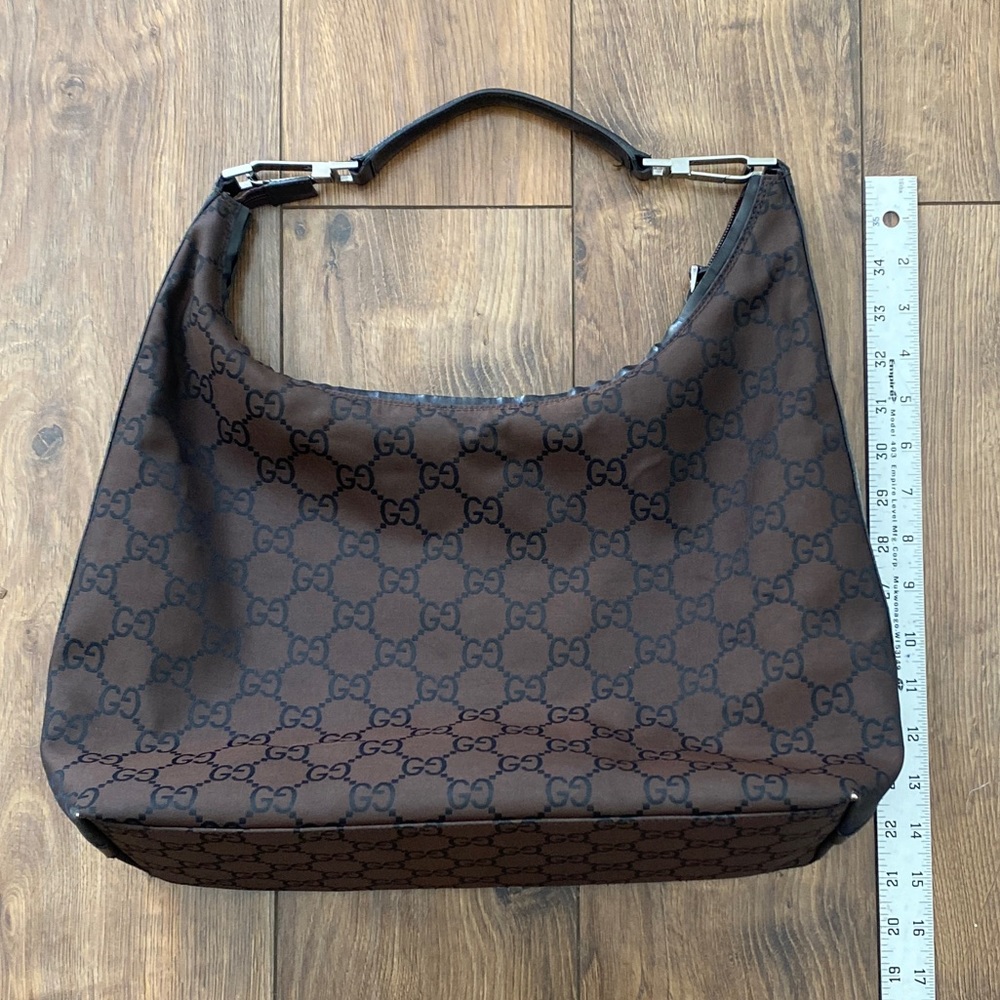 ❗️SOLD❗️GUCCI Monogram Shoulder Bag Brown Black Canvas Medium Hobo Vintage Bag - Picture 11 of 13